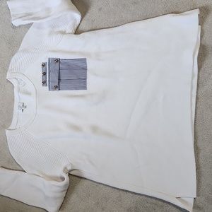 Crown and Ivy Curvy Sweater -White/ Blue OX